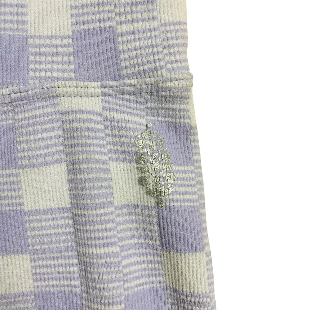 Free People Movement Super Stretch Purple‎ & White Plaid Athletic Capri Legging